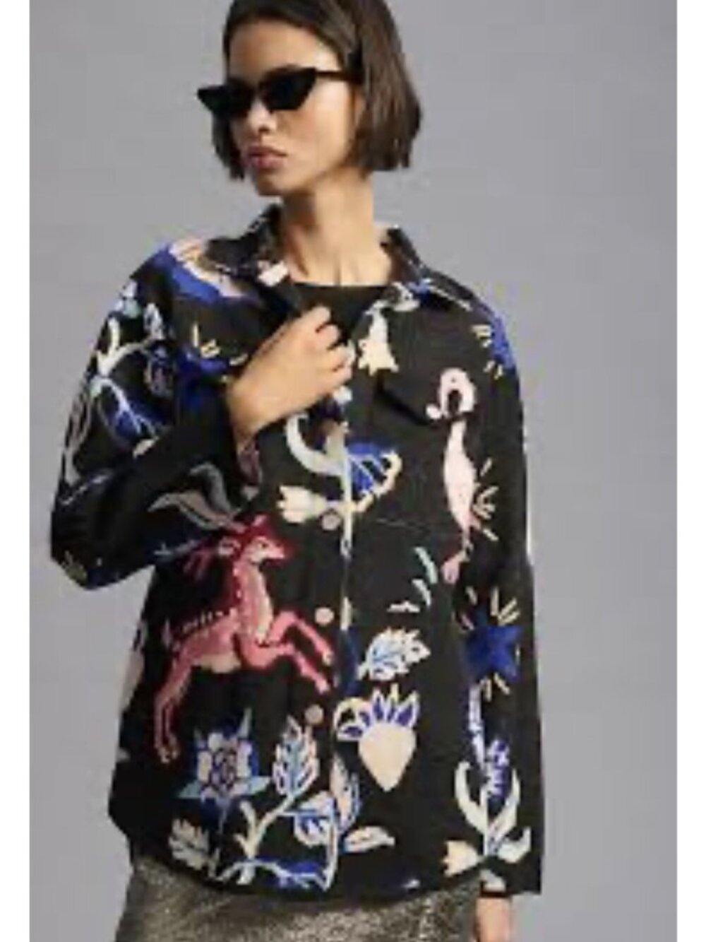 Anthropologie Icon Animal Sweater Cardigan Coat Deer Flamingo Black Small NEW